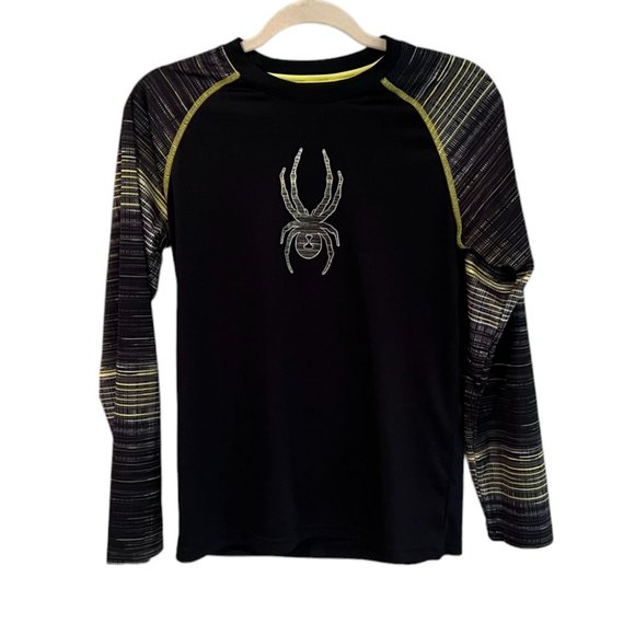 Boy's Spyder Performance Rashguard Long Sleeve Black‎ and Yellow Size Large - Picture 1 of 4